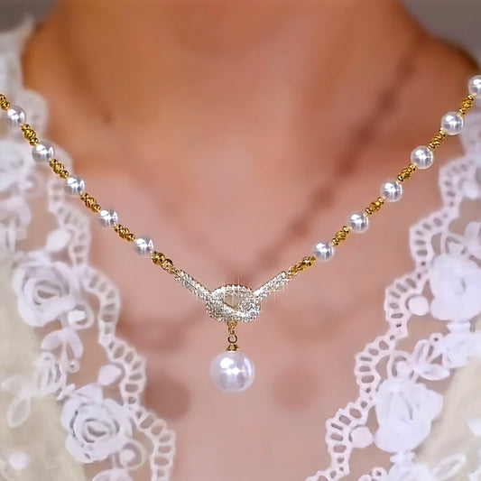 14K Gold-Plated Luxury Diamond Pearl Necklaces