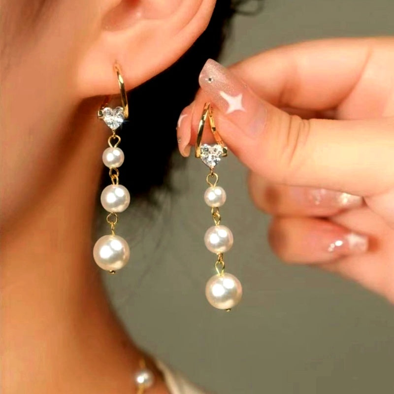 14K Gold-Plated Luxury Diamond Pearl Tassel Earrings