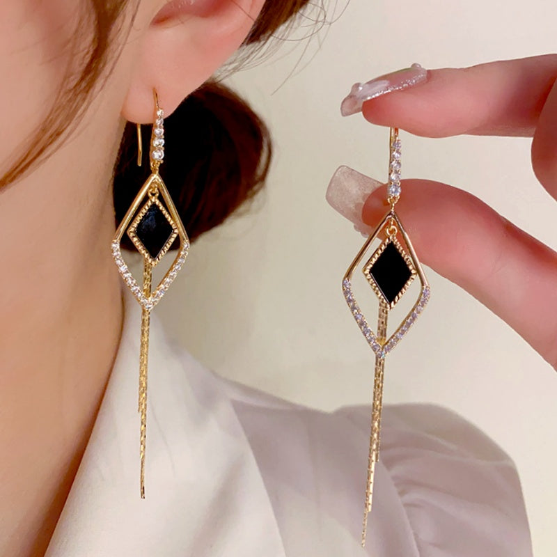 14K Gold-Plated Luxury Diamond Tassel Ear Hook Earrings