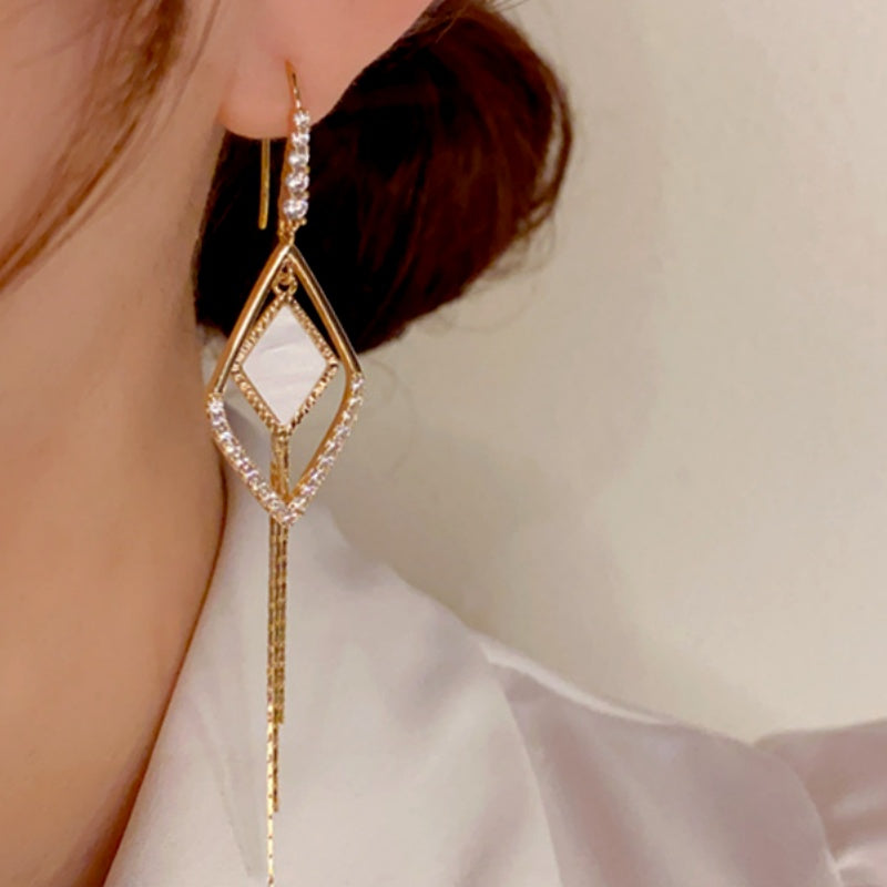 14K Gold-Plated Luxury Diamond Tassel Ear Hook Earrings