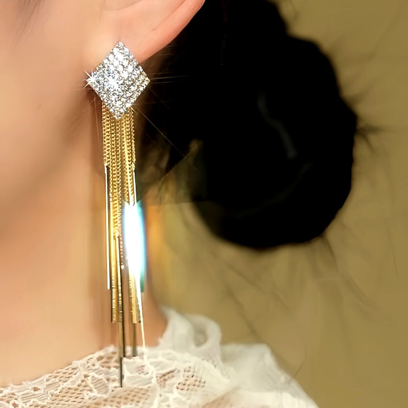 14K Gold-Plated Luxury Diamond Tassel Earrings