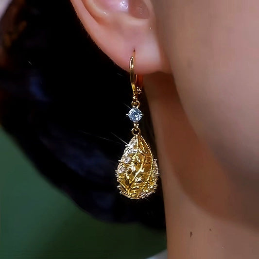 14K Gold-Plated Luxury Diamond Water Drop Earrings