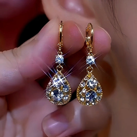 14K Gold-Plated Luxury Diamond Water Drop Earrings