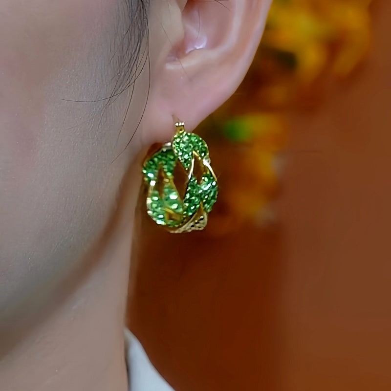 14K Gold-Plated Luxury Green Crystal Twisted Earrings