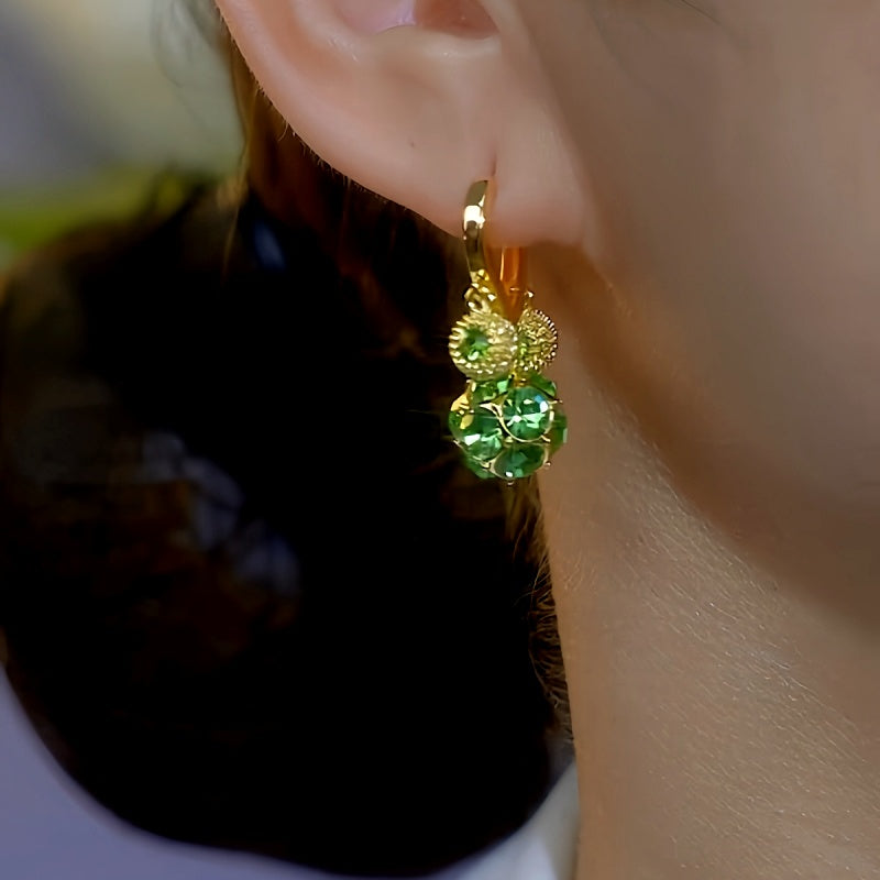 14K Gold-Plated Luxury Green Diamond Ball Earrings