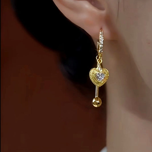 14K Gold-Plated Luxury Heart Tassel Earrings