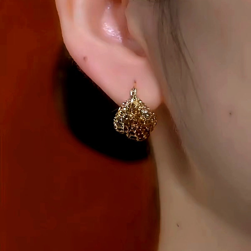 14K Gold-Plated Luxury Hollow Brown Zircon Earrings