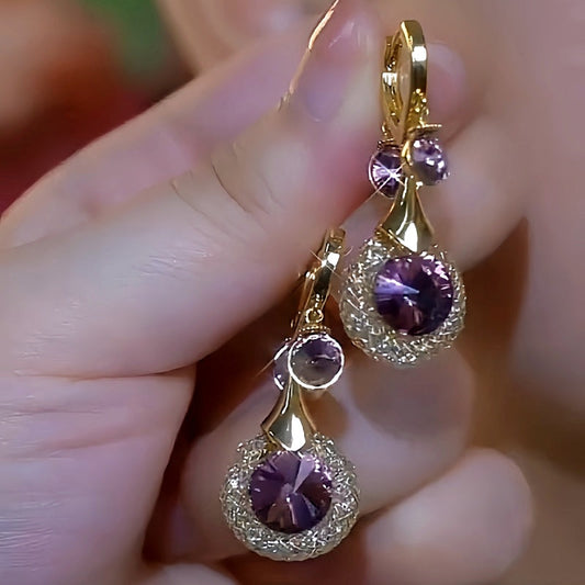 14K Gold-Plated Luxury Mesh Amethyst Earrings