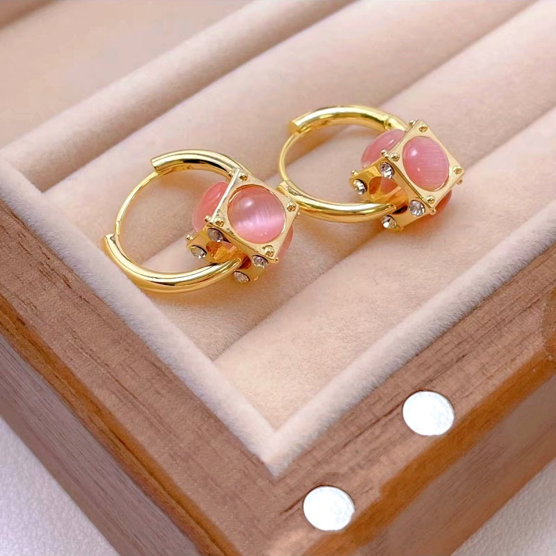 14K Gold-Plated Luxury Pink Lucky Bead Earrings