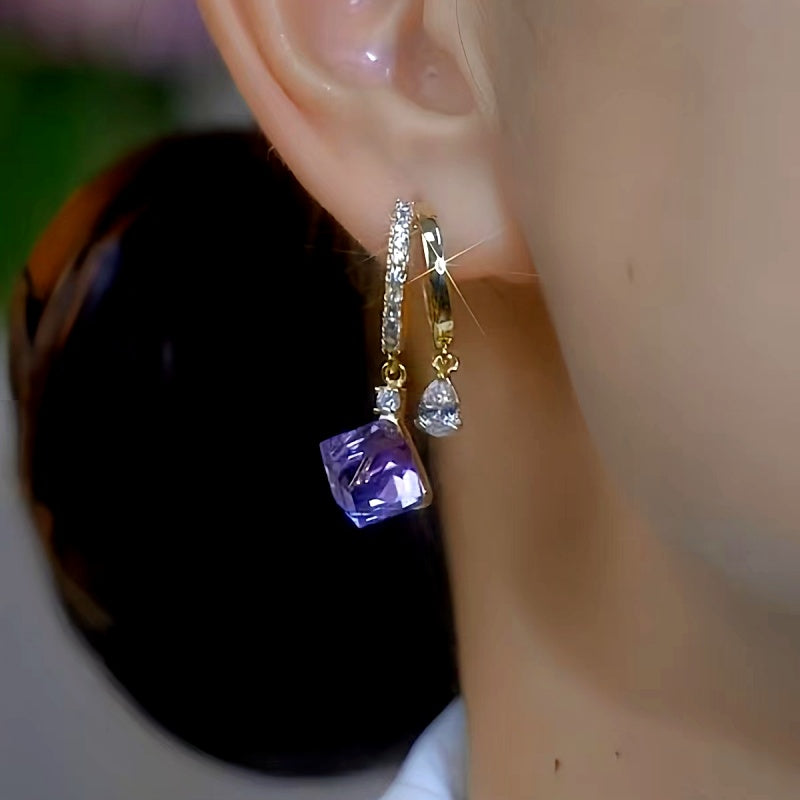 14K Gold-Plated Luxury Purple Crystal Earrings