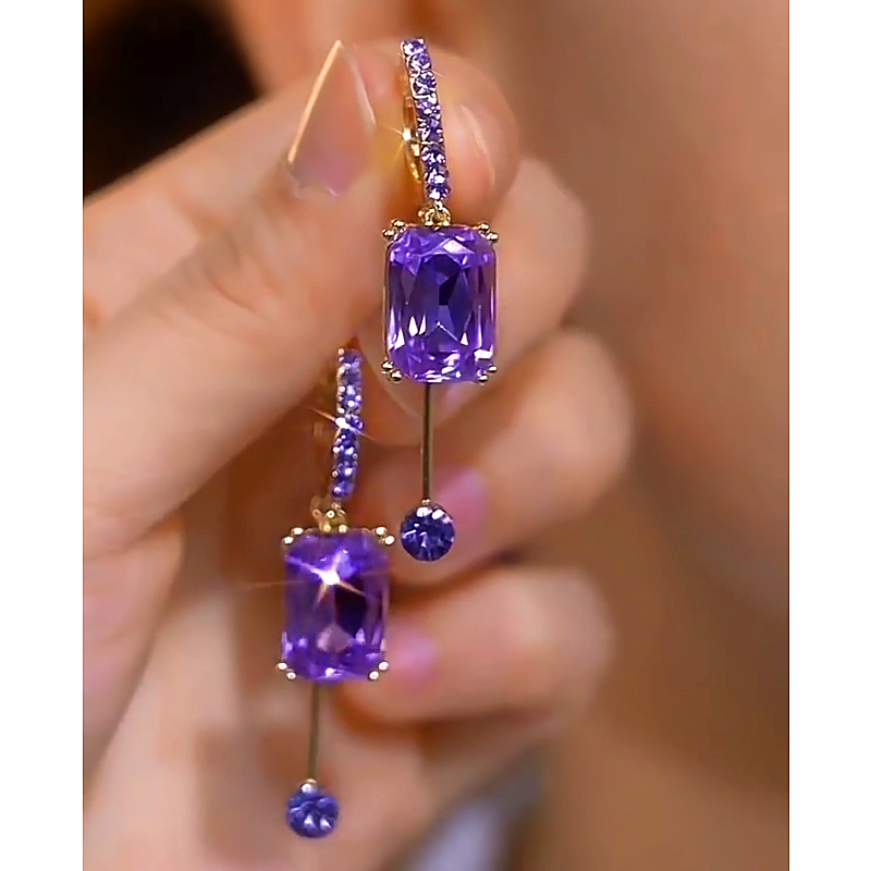 14K Gold-Plated Luxury Purple Crystal Earrings