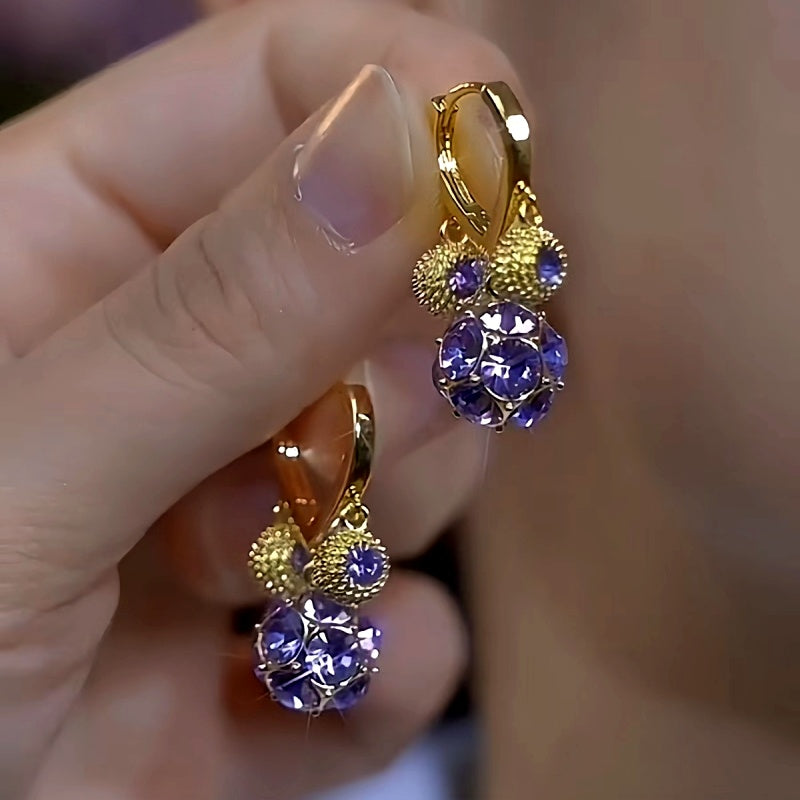 14K Gold-Plated Luxury Purple Diamond Ball Earrings