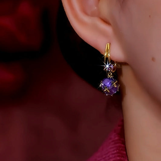 14K Gold-Plated Luxury Purple Diamond Ball Earrings