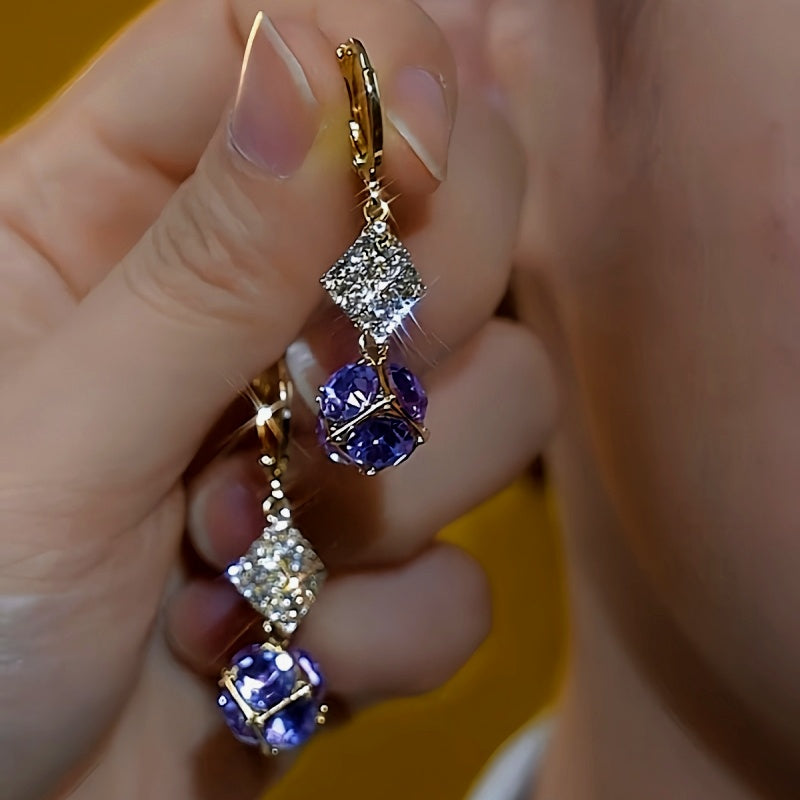 14K Gold-Plated Luxury Purple Diamond Ball Earrings