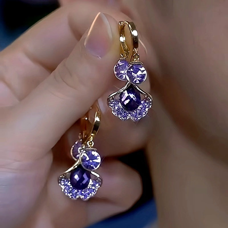 14K Gold-Plated Luxury Purple Leaf Tassel Earrings