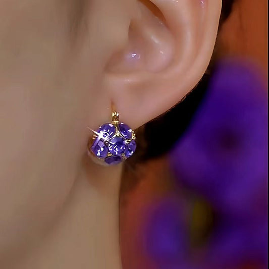 14K Gold-Plated Luxury Purple Zircon Ball Earrings