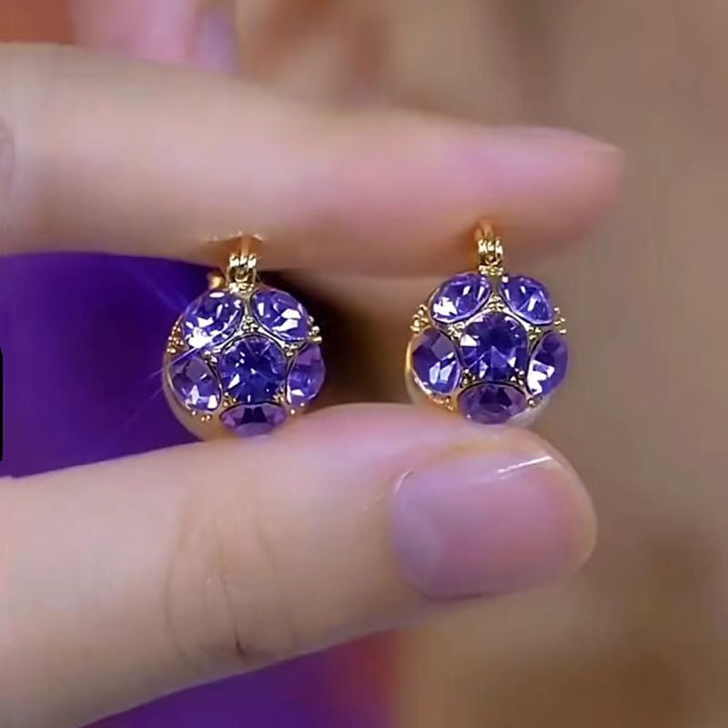 14K Gold-Plated Luxury Purple Zircon Ball Earrings