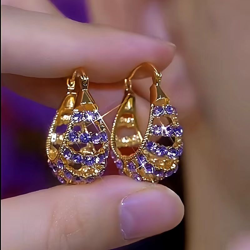 14K Gold-Plated Luxury Purple Zircon Earrings