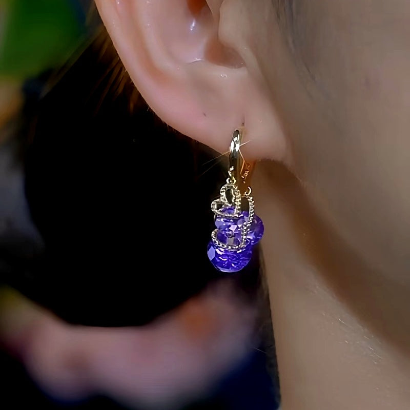 14K Gold-Plated Luxury Purple Zircon Tassel Earrings