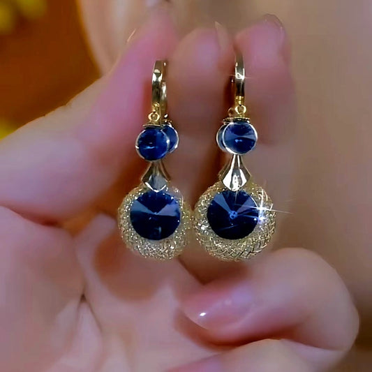 14K Gold-Plated Luxury Zircon Blue Crystal Earrings