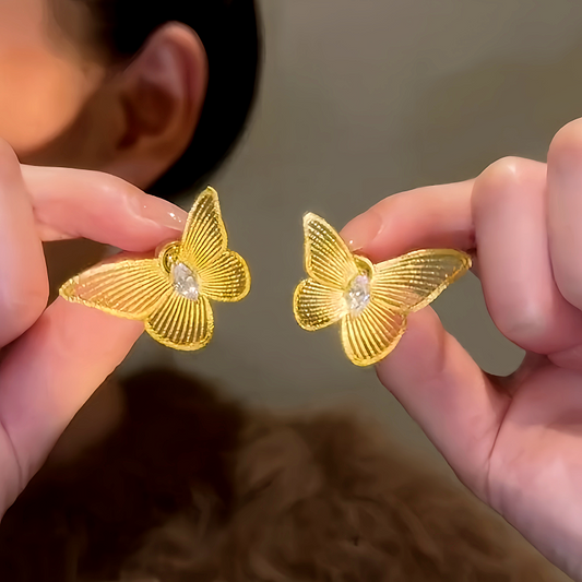 14K Gold-Plated Luxury Zircon Butterfly Earrings