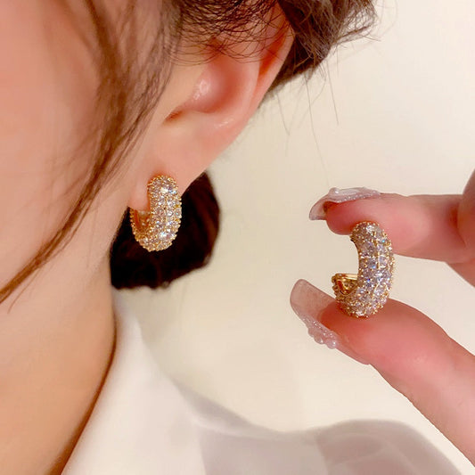 14K Gold-Plated Luxury Zircon C-Shaped Earrings