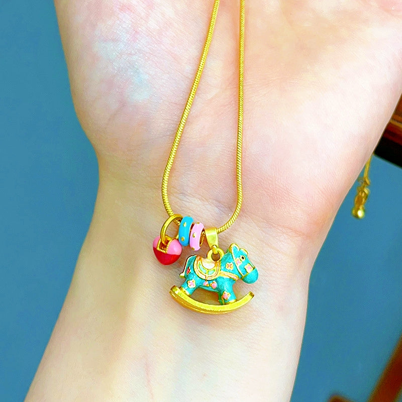 14K Gold-Plated Macaron-Colored Rocking Horse Necklaces