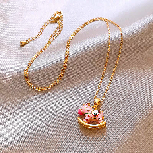 14K Gold-Plated Macaron-Colored Rocking Horse Necklaces