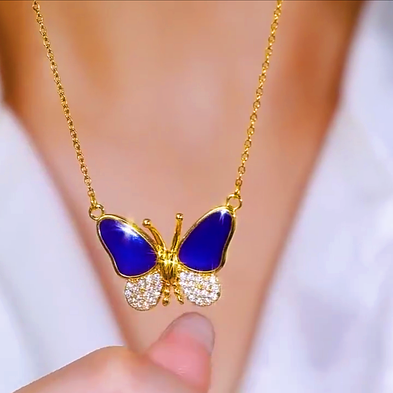 14K Gold-Plated Magnetic Colorful Butterfly Necklaces