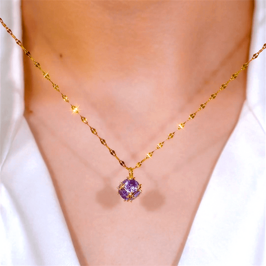 14K Gold-Plated Pendant Purple Diamond Ball Necklaces