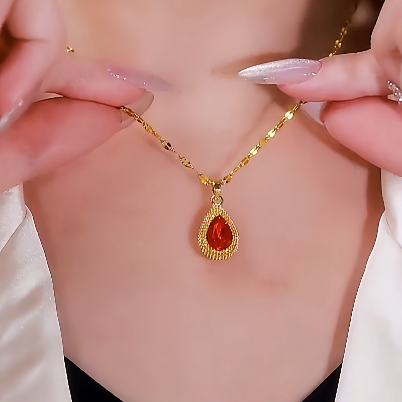 14K Gold-Plated Pendant Red Diamond Necklaces