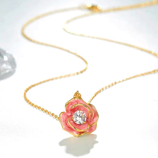 14K Gold-Plated Pink Camellia Pendant Necklaces