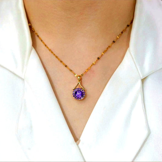 14K Gold-Plated Purple Zircon Crystal Necklaces