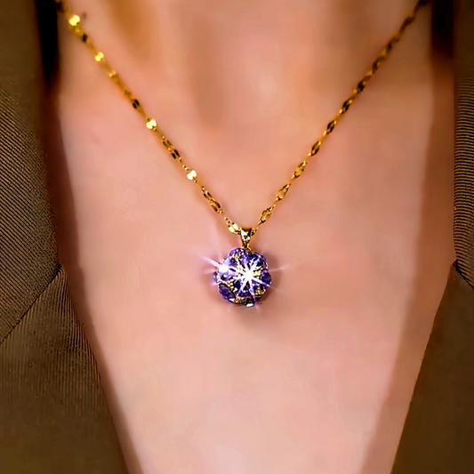 14K Gold-Plated Purple Zircon Diamond Ball Crystal Pendat Necklaces