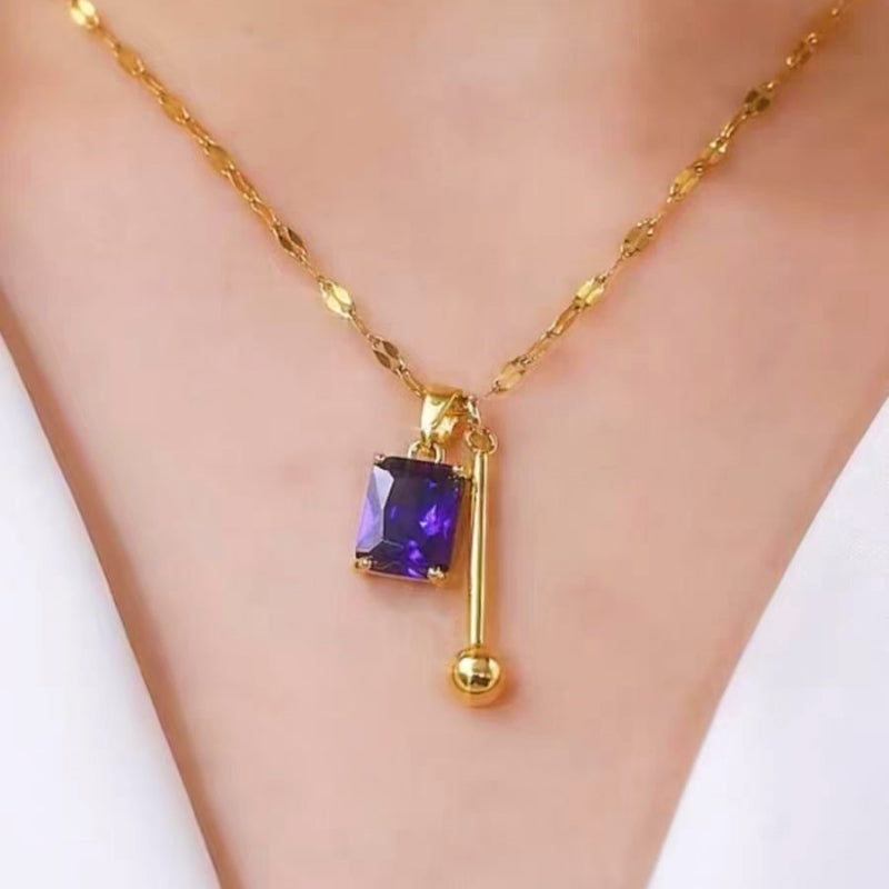 14K Gold-Plated Purple Zircon Square Crystal Necklaces