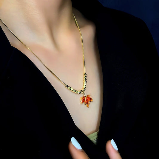 14K Gold-Plated Red Maple Leaf Necklaces