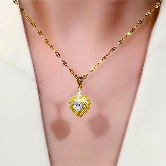 14K Gold-Plated Water Drop Heart Durian Pendant Necklaces