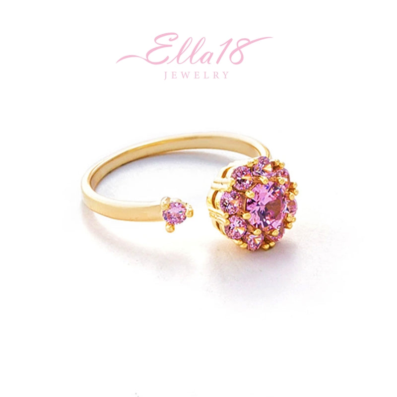 14K Gold-Plated Zircon Flower Rotatable Rings