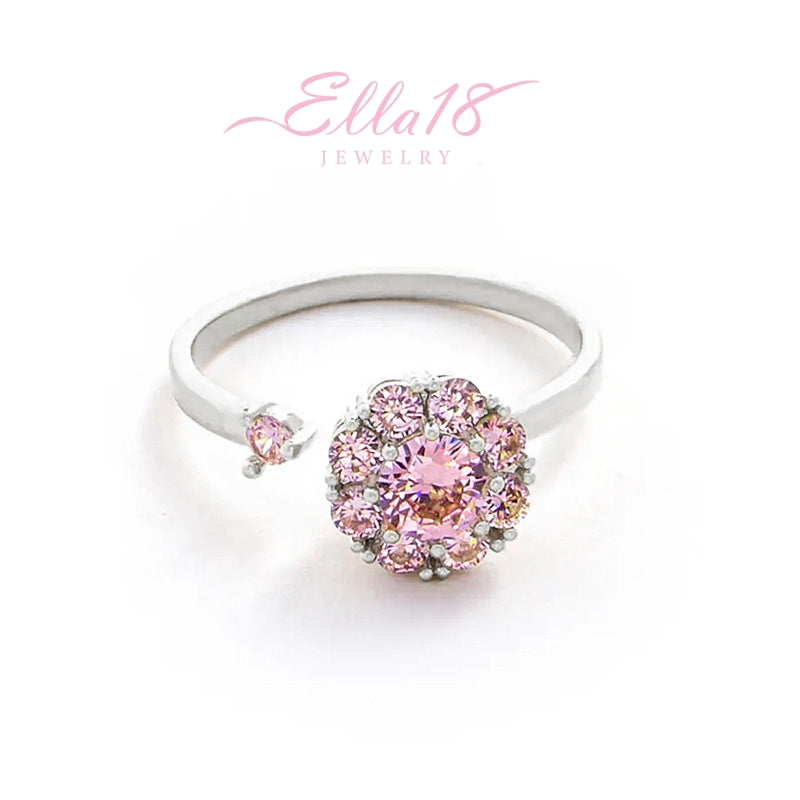 14K Gold-Plated Zircon Flower Rotatable Rings