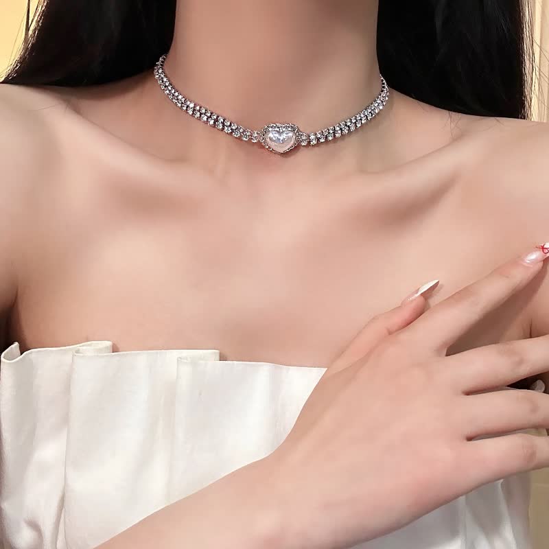 14K Gold-Plated Zircon Heart Choker