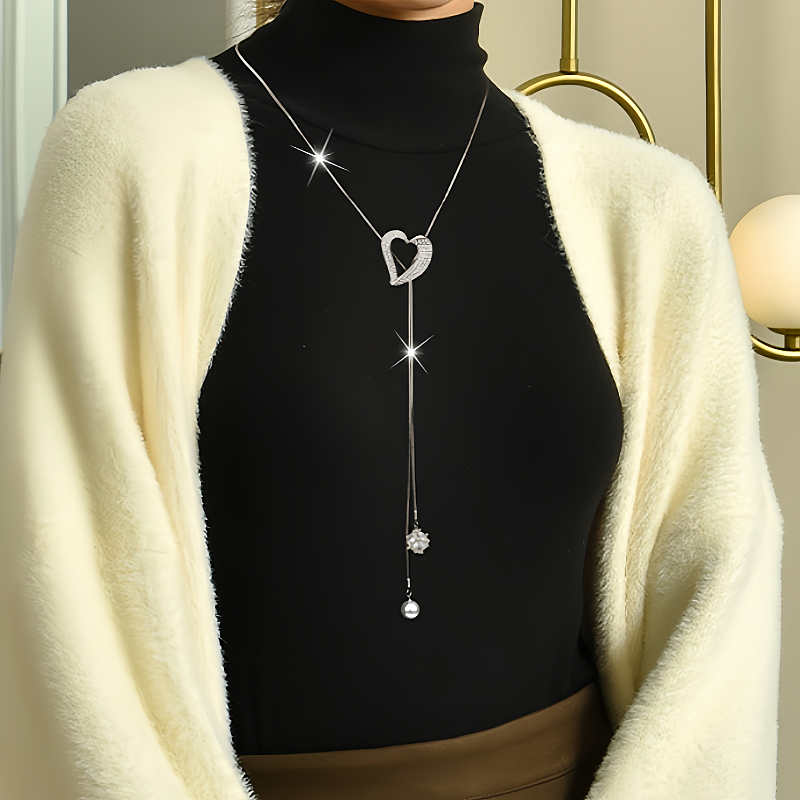 14K Gold-Plated Zircon Heart Pearl Necklace