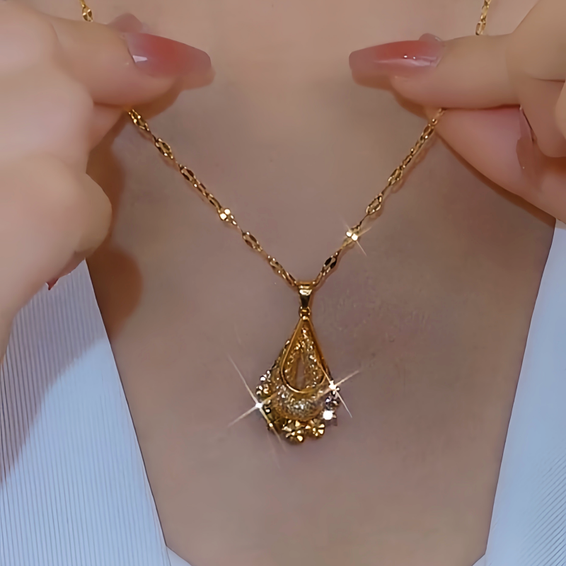 14K Gold-Plated Zircon Mesh Drop Necklaces