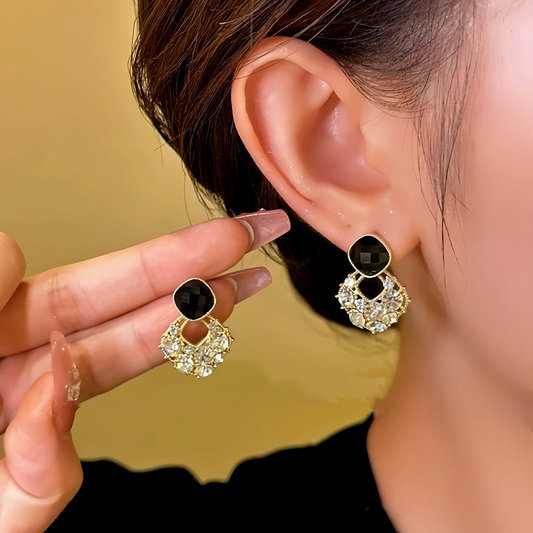 14K Gold-plated Black Zircon Diamond Earrings