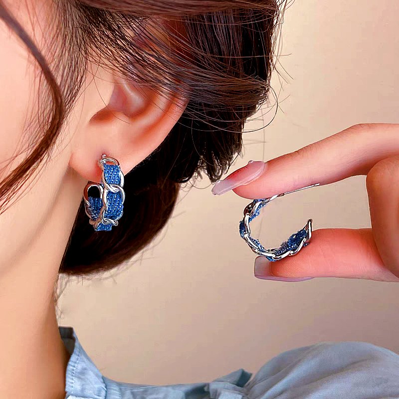 14K Gold-plated Blue C-Shaped Earrings