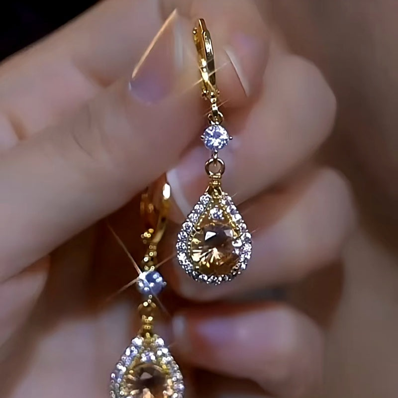 14K Gold-plated Brown Diamond Crystal Earrings