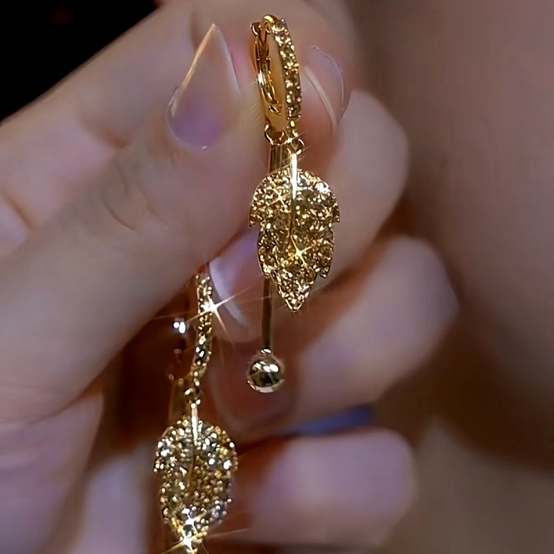 14K Gold-plated Brown Zircon Leaf Earrings