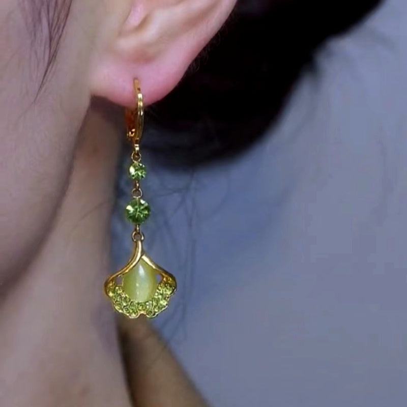 14K Gold-plated Cat's Eye Leaf Earrings