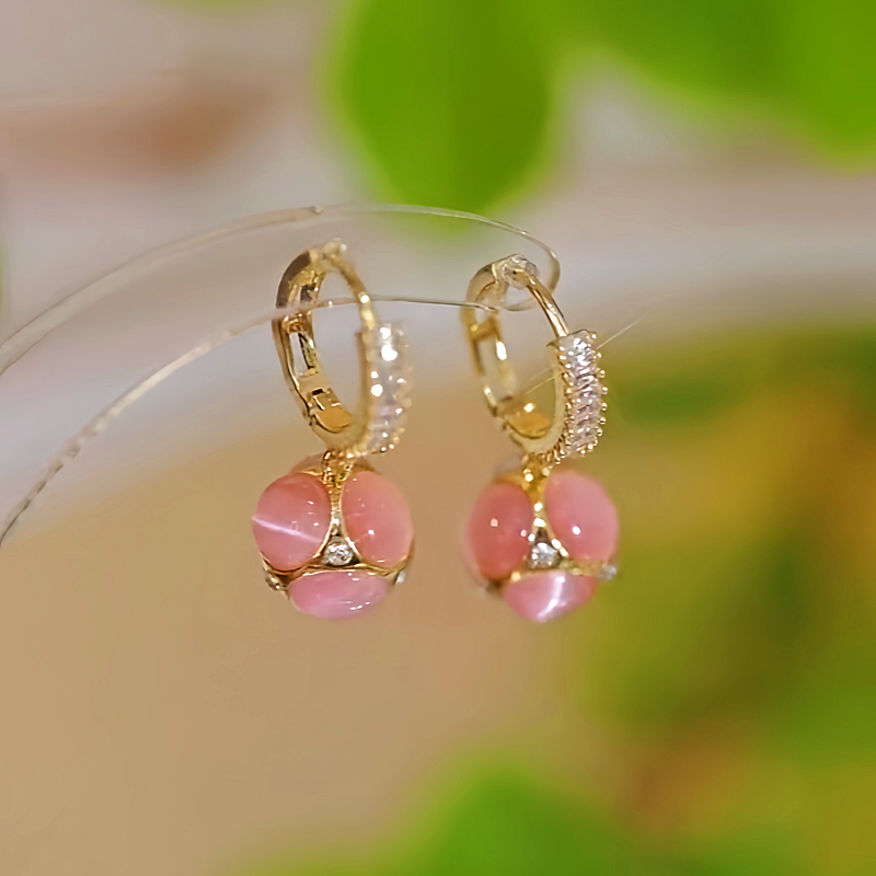 14K Gold-plated Cat's Eye Pink And Green Drop Earrings