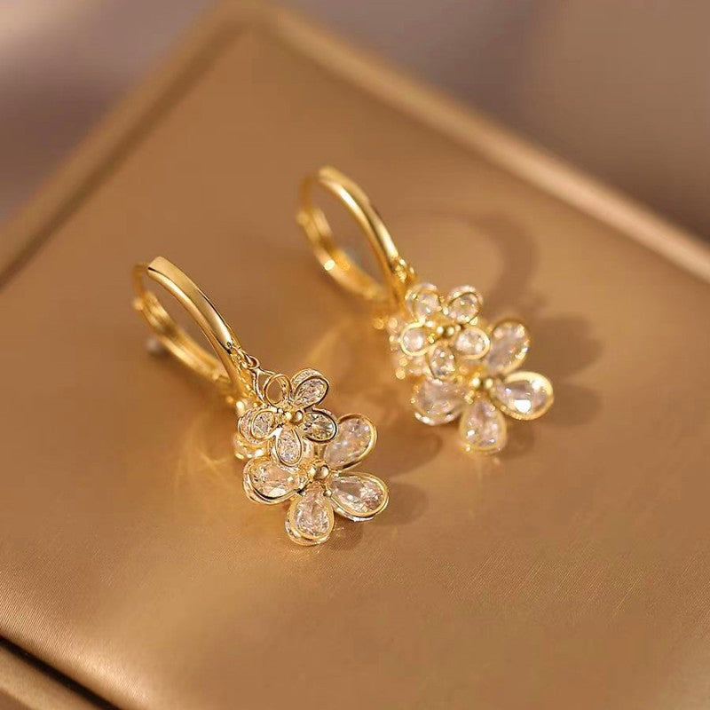 14K Gold-plated Crystal Flower Earrings