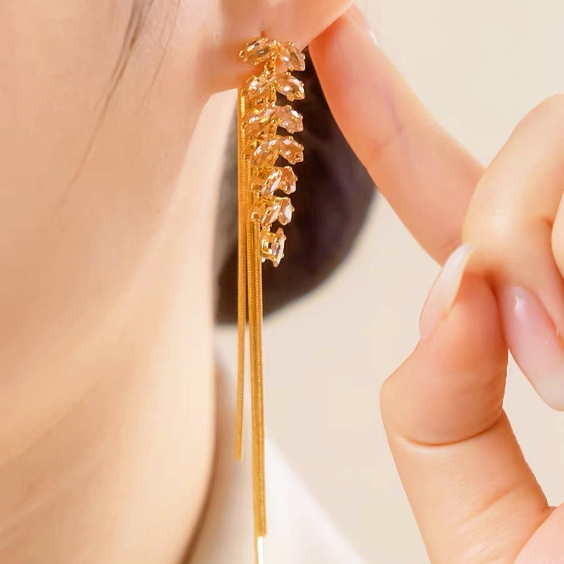 14K Gold-plated Crystal Wheat Earrings